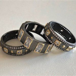 Artisan Modernist SZ 7 Rings stacking set of 3 Dark Silver Tone with Gold CZs